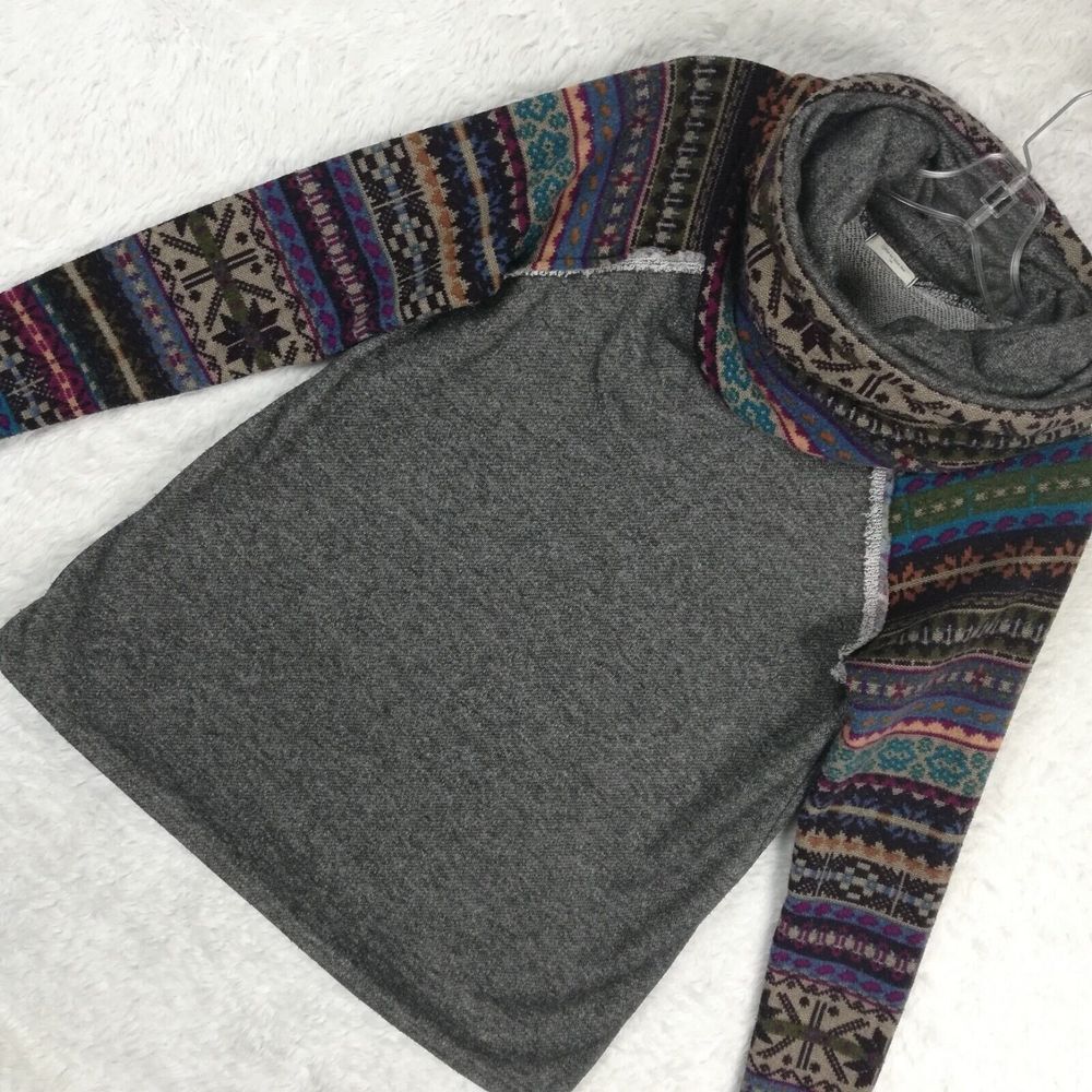 12pm Mon Ami Womens Sweater Cowl Neck Aztec Print‎ Colorblock Gray Multicolor S - Picture 10 of 11